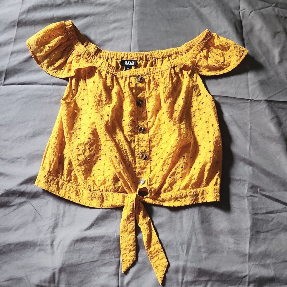 A.n.a Off the Shoulder Mustard Tie Top